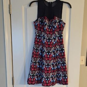 Floral Sleeveless Dress - Red and Black